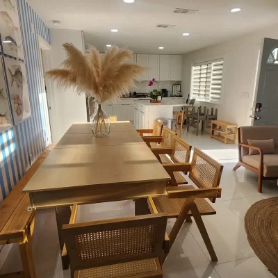 Dining area and open kitchen after a cleaning